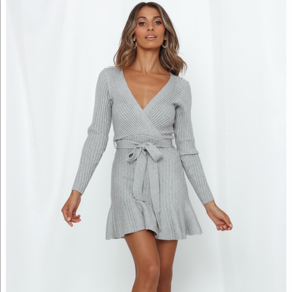 Hello Molly Gray Long Sleeve Dress